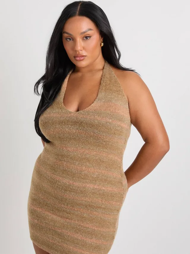 boohoo Dames Plus Cowl Gebreide Gesp Jurk Steen