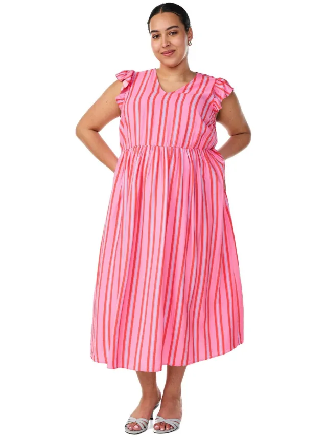 Zizzi gestreepte blousejurk roze