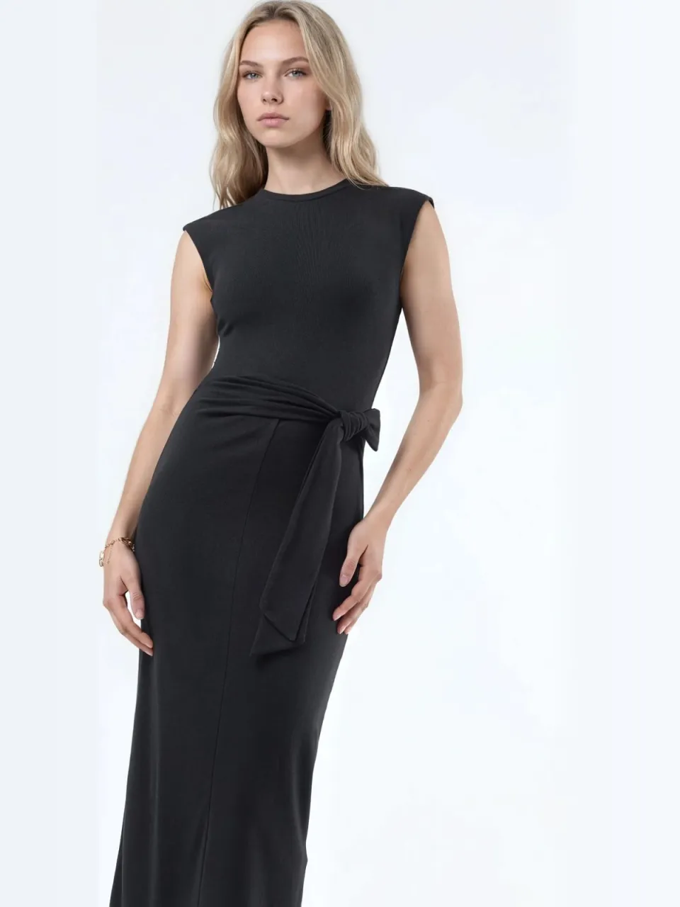Busem Midi-jurk met strikdetail zwart, foto 2