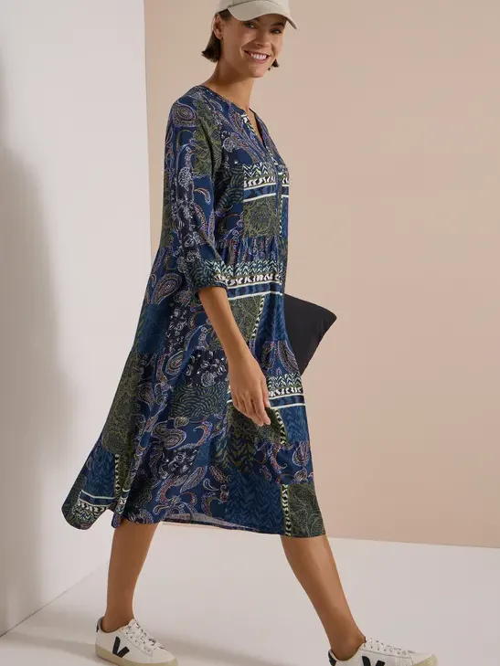 cecil Midi-jurk met split in de hals en patchwork-print blauw, foto 3