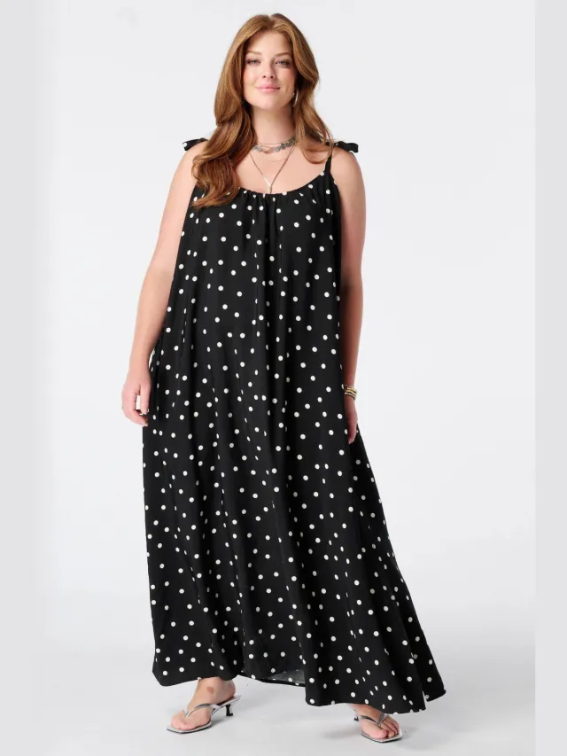 MS Mode maxi zomerjurk met stippen Plus Size - zwart Multi
