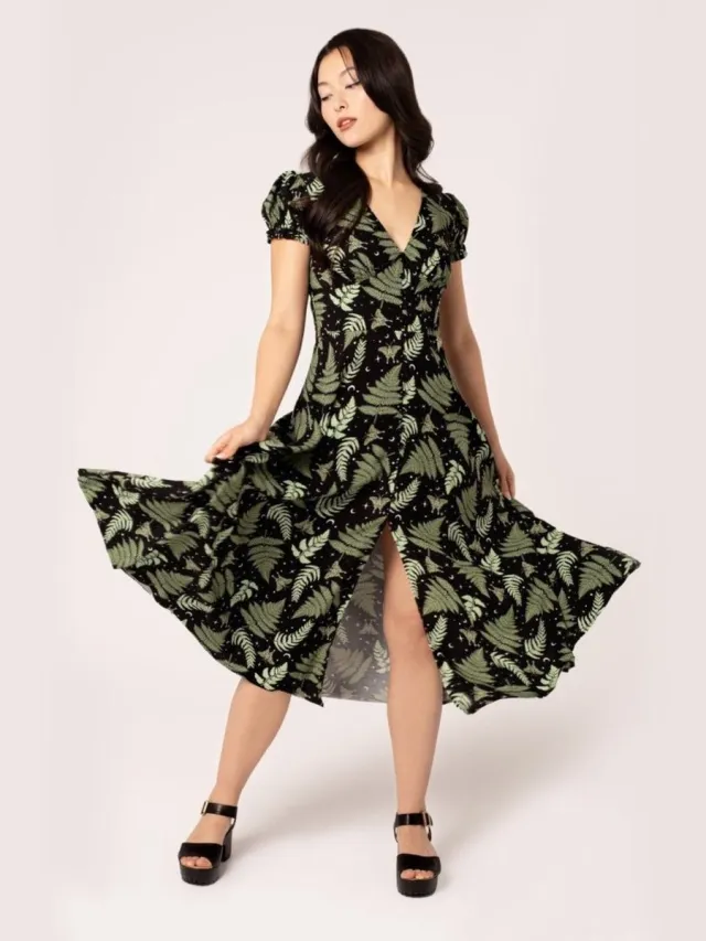 Hell Bunny Gaia Dames Maxi-jurk - zwart/groen