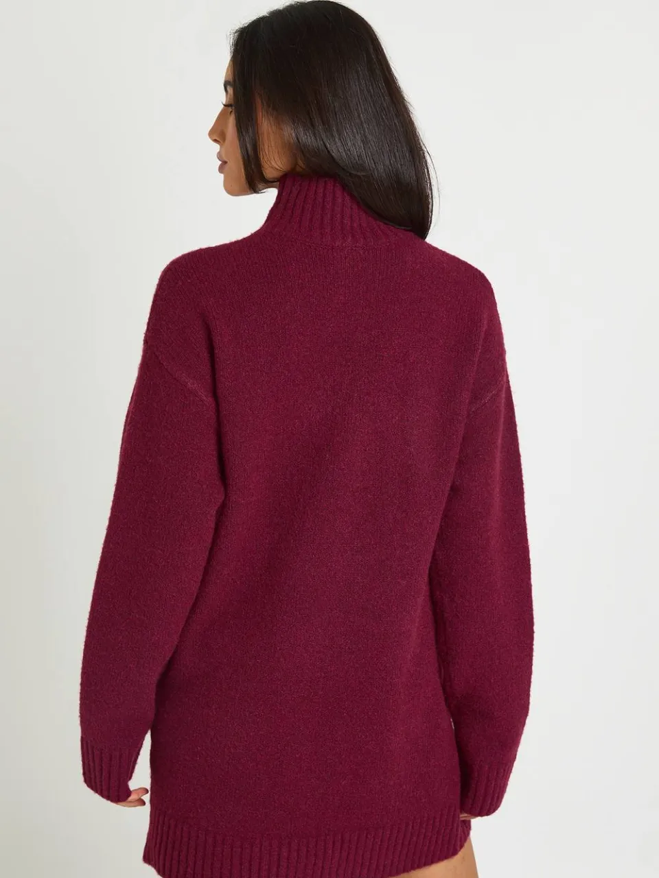 boohoo Dames Gebreide Mini-jurk Met Hoge Hals pruim, foto 4