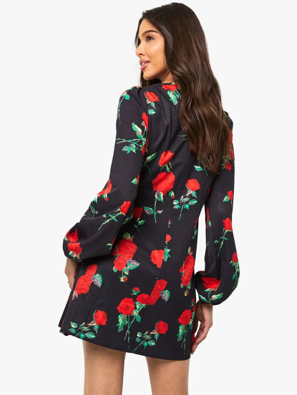 boohoo Dames Bloemige Milkmaid Mini-jurk zwart, foto 2