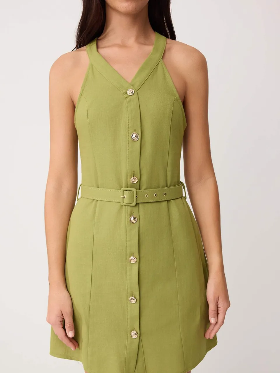 Trendyol TRENDYOLMİLLA Dames Groen Effen Kort / Mini Mouwloos A-lijn Jurken, foto 2