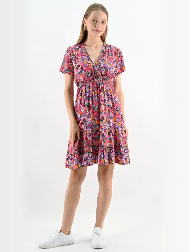 YESMOOI Mini Jurk met Kleurrijke Bloemenprint - M (38) Multicolor