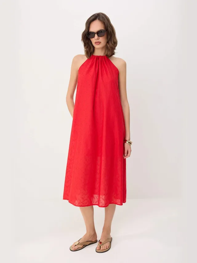 Trendyol TRENDYOLMİLLA Dames Rood Effen Midi Mouwloos A-lijn Jurken