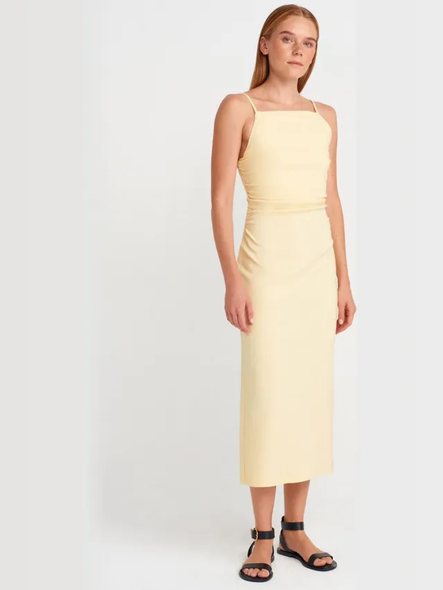 Dilvin Mouwloze Bodycon Midi Jurk Geel