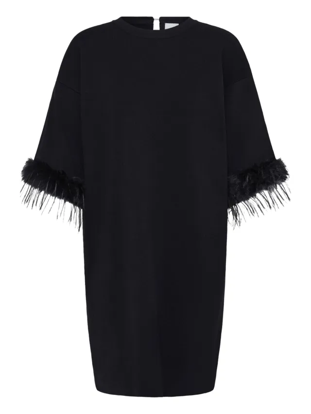 Ichi bohemian midi jurk met franjes - zwart