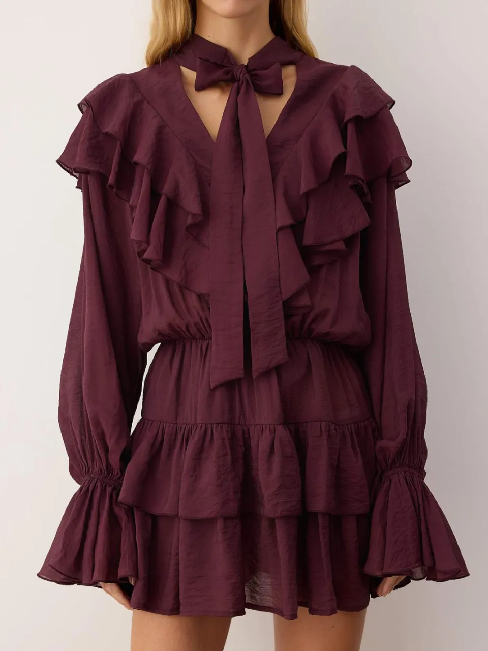 Trendyol TRENDYOLMİLLA Dames Bordeaux Effen Kort / Mini Lang Casual Skater Jurken, foto 2