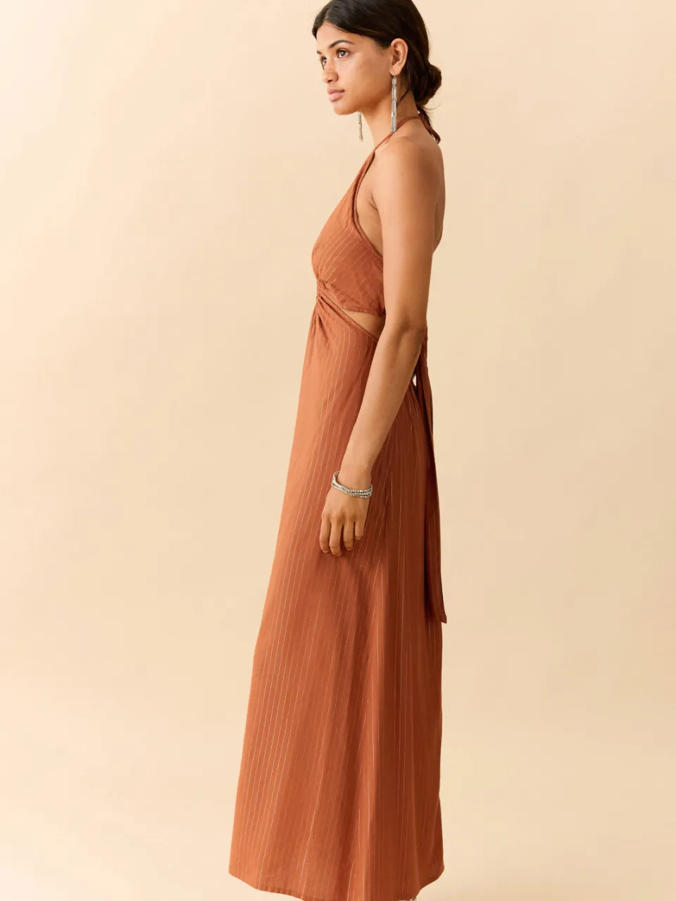 Mango Teen halter maxi jurk met cut-out oranje, foto 3