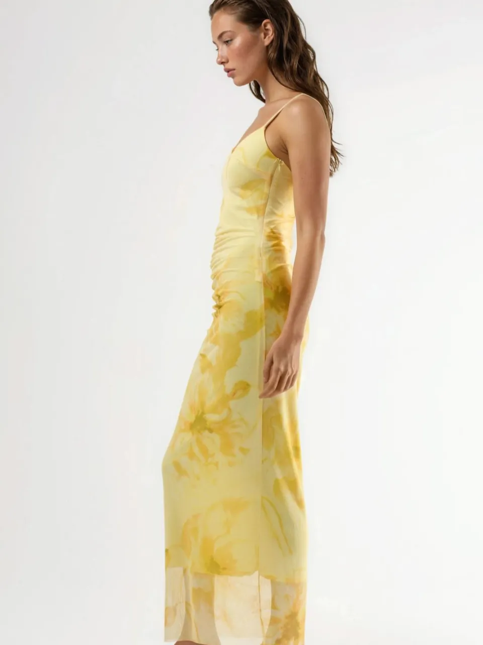 Busem Floral Bodycon Midi-jurk met Drapé geel, foto 2