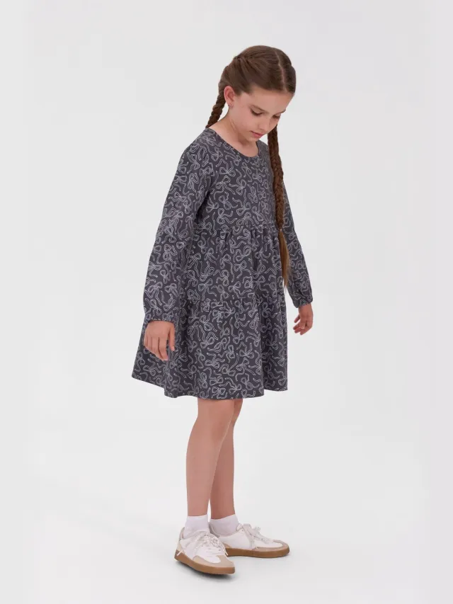 Minoti meisjes jurk lange mouw – met twee stroken – 2-pack – strikjesprint Meerkleurig
