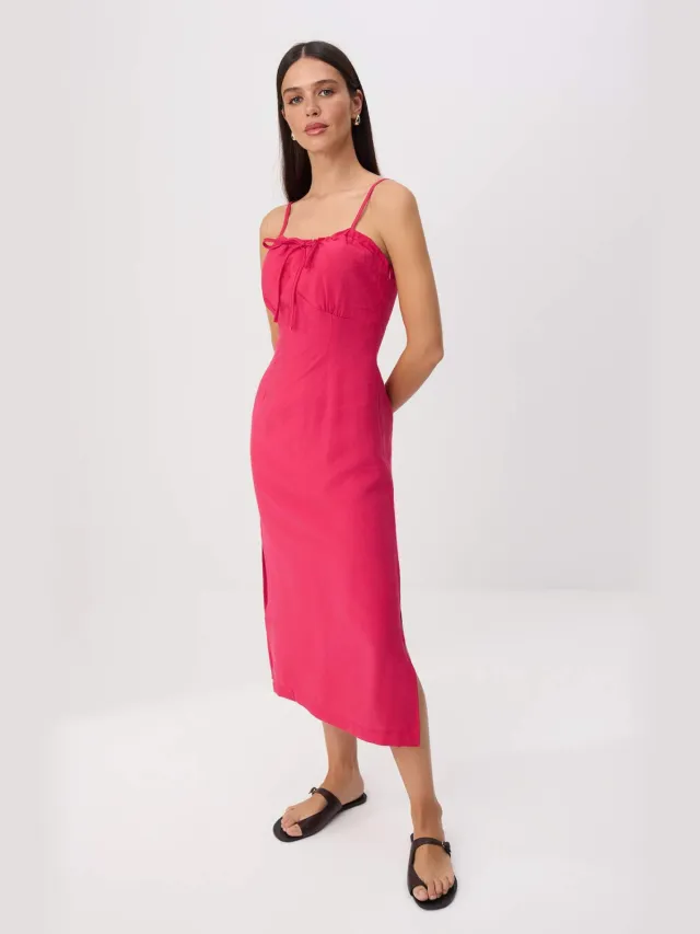 Trendyol TRENDYOLMİLLA Dames Bordeaux Effen Midi Mouwloos A-lijn Jurken Kersenrood