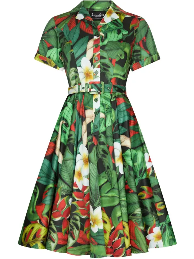 Succubus Clothing Lucy Jungle Snakes 50's Swing Jurk Zwart