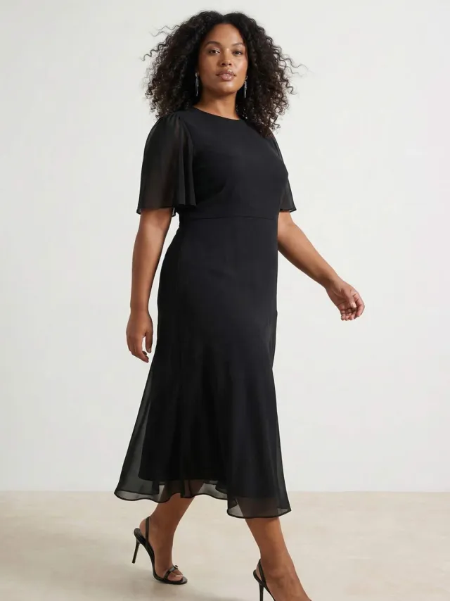 Trendyol Curve Dames Zwart Effen Midi Kort Avond / Dagelijks Skater Grote maten Jurk, foto 2