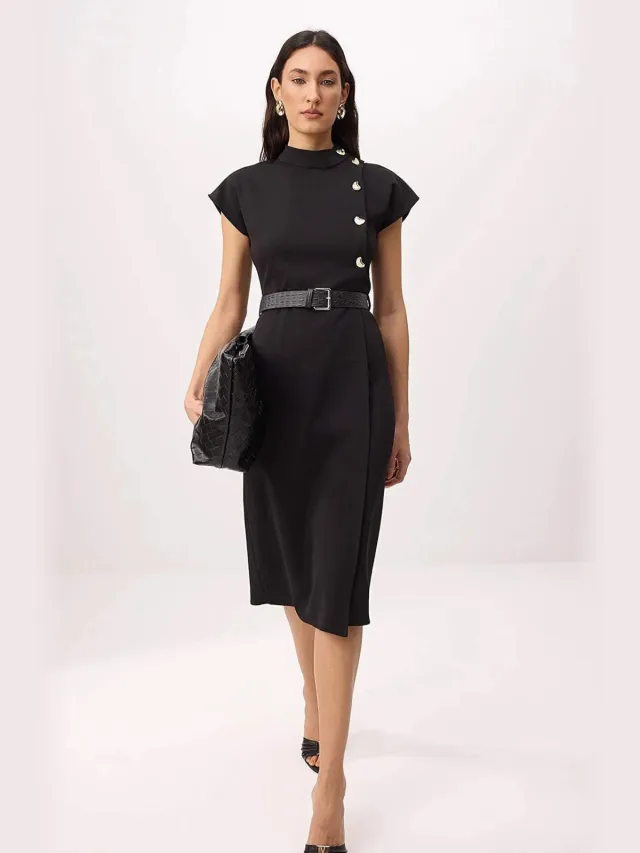 Trendyol TRENDYOLMİLLA Dames Zwart Effen Midi Mouwloos Casual A-lijn Jurken