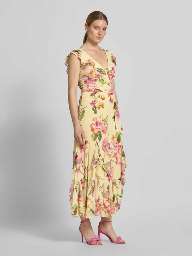 V by Vera Mont maxi-jurk met volants en strikceintuur geel, foto 3