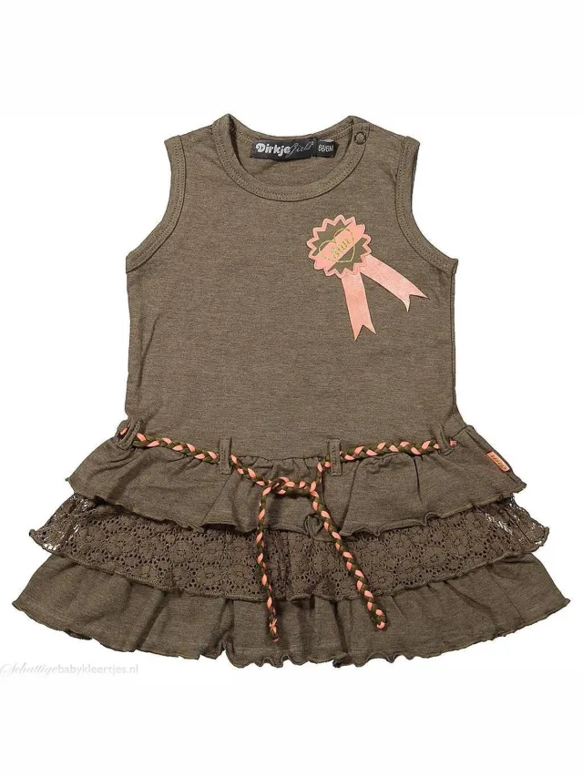 Dirkje Jurkje mouwloos Sunshine army green melee + neon peach groen