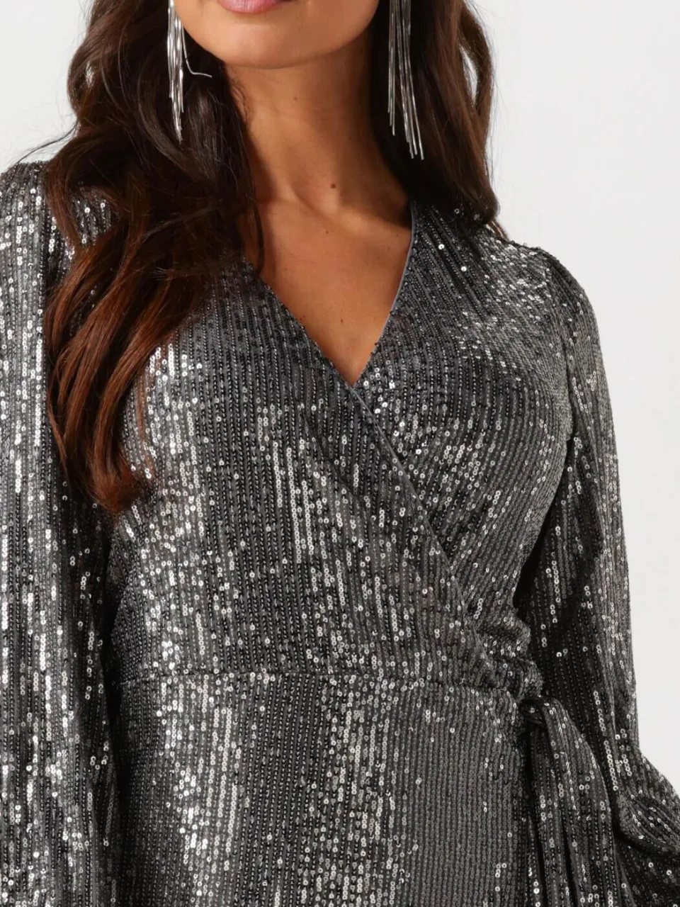 Colourful Rebel Dames Jurken Xita Sequins Real Wrap Dress - Zilver, foto 4