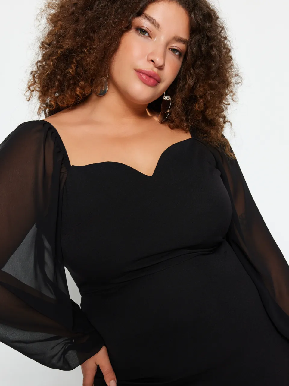 Trendyol Curve Dames Zwart Effen Midi Lang Stijlvol/Avond Bodycon Grote maten Jurk, foto 2