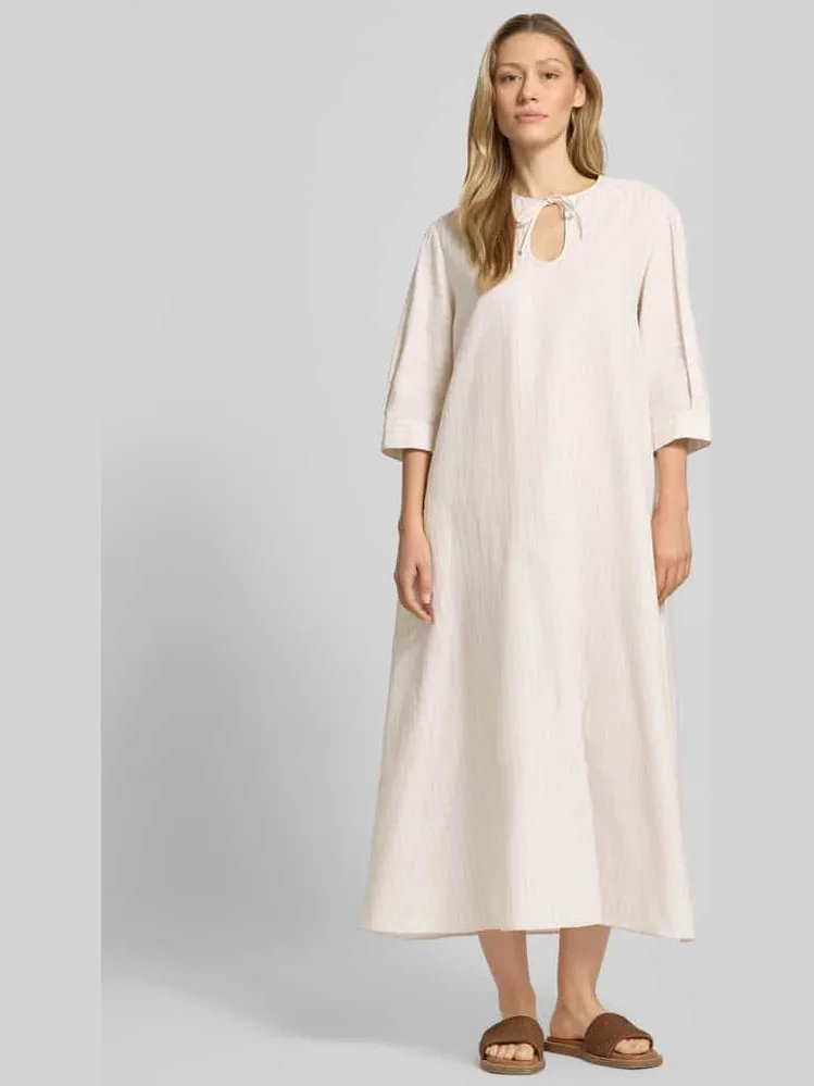 Max Mara Midi-jurk van mix van katoen en linnen met 3/4-mouw Offwhite