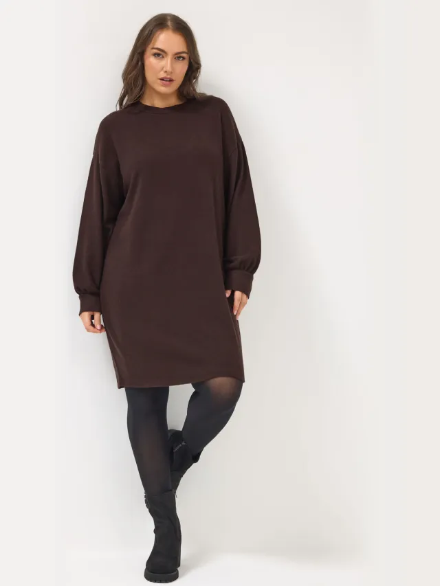 Yours Chocoladebruine Sweatshirtjurk-60 Brown