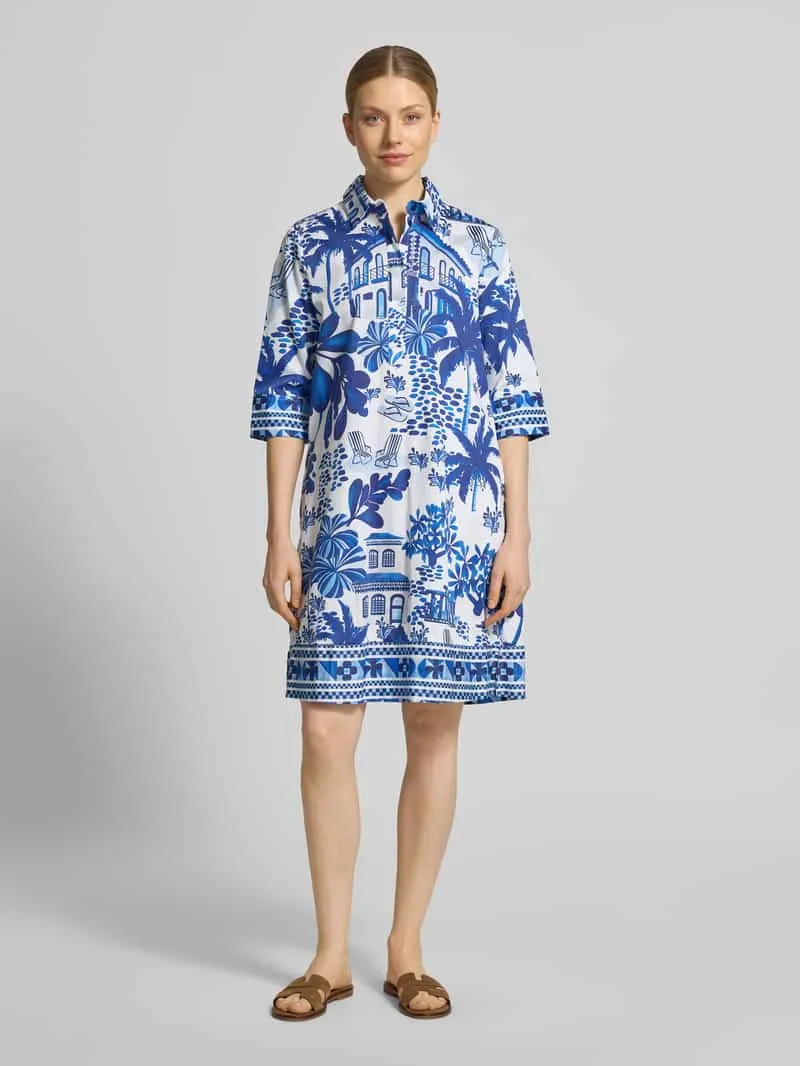 Christian Berg Woman relaxed fit klein in knielengte met all-over motiefprint Donkerblauw