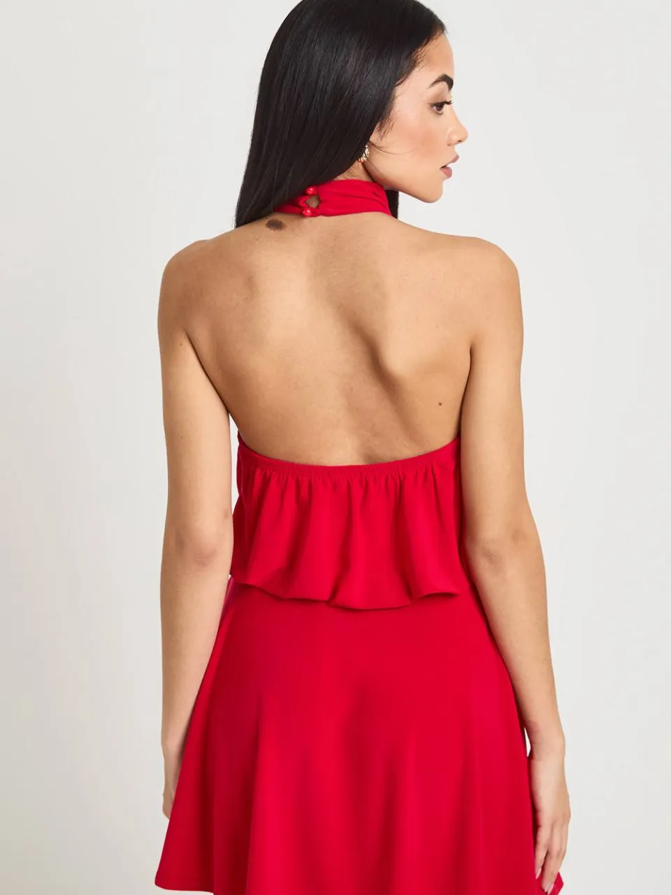 boohoo Dames Gladde Halternek Rugloze Skater Jurk rood, foto 2