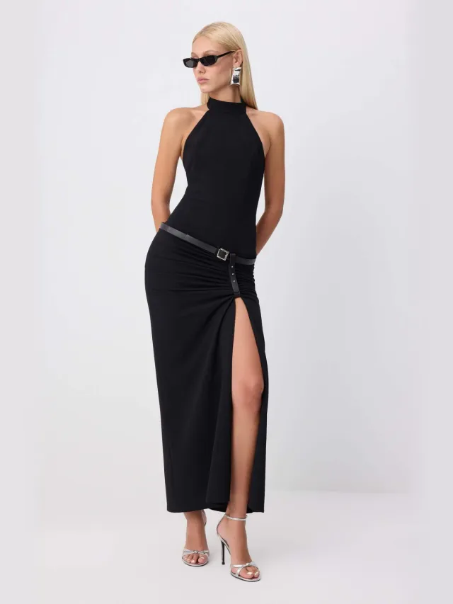 Trendyol TRENDYOLMİLLA Dames Zwart Effen Maxi Mouwloos Recht Avond & Gala Jurk