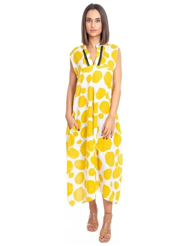 Isla Bonita By Sigris Lange Jurk Isla Bonita By Sigris Lange Midi-Jurk Geel