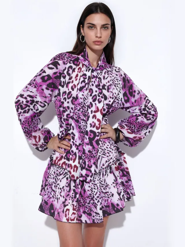 MSN Collection Leopardenprint Mini-jurk met Ceintuur Veelkleurig