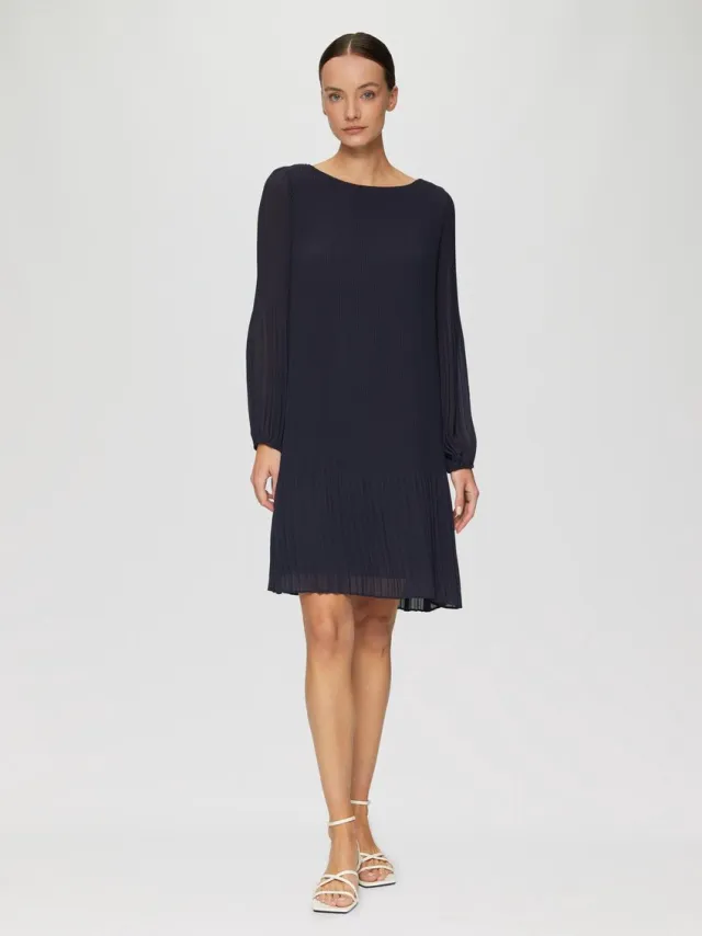 S.Oliver female - Chiffon jurk in een ontspannen pasvorm met plooien navy
