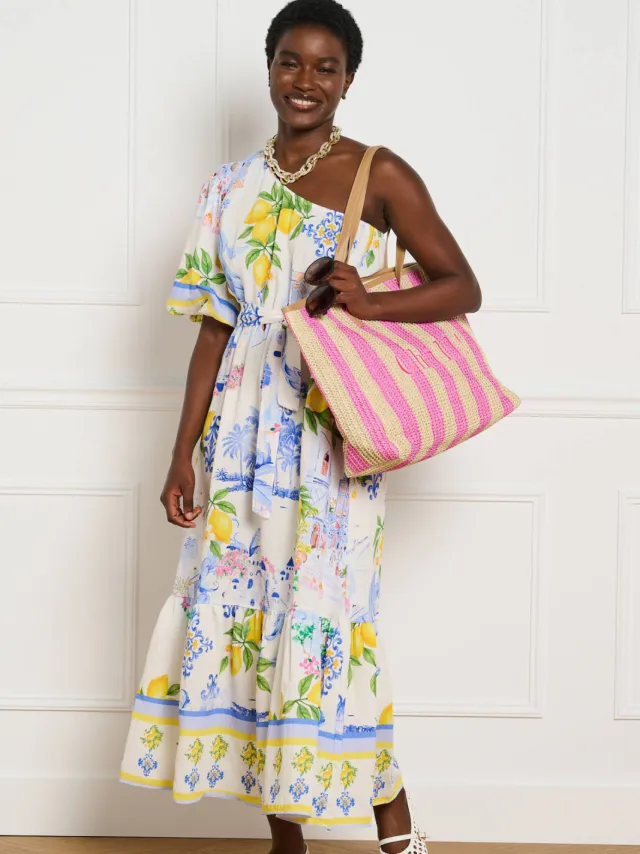 LOLALIZA one shoulder zomerjurk met ceintuur en print - meerkleurig Multi
