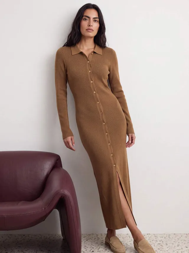 Trendyol TRENDYOLMİLLA Dames Bruin Effen Midi Lang A-lijn Jurken, foto 2