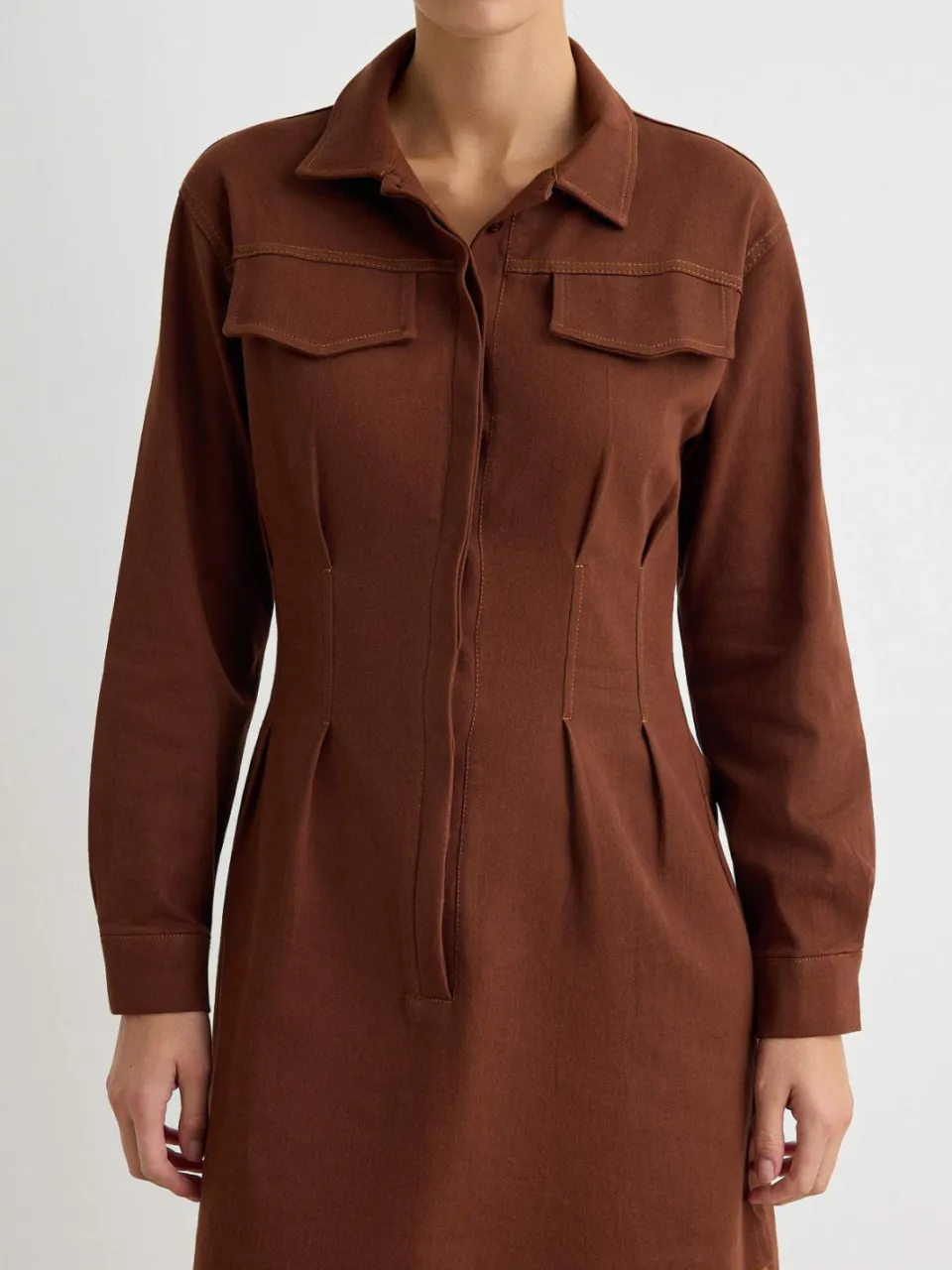 Trendyol TRENDYOLMİLLA Dames Bruin Effen Kort / Mini Lang Casual A-lijn Jurken, foto 2
