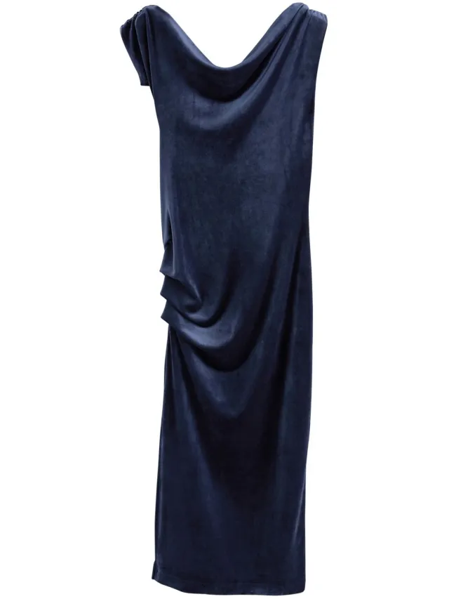 Next Dames - Halflange jurk met één schouder en ruches - Blauw Navy Blue Velvet