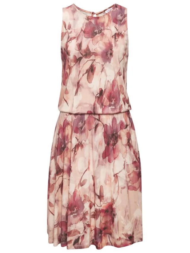 Jersey jurk roze/bordeaux bedrukt