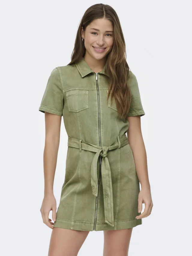 Only denim mini jurk groen