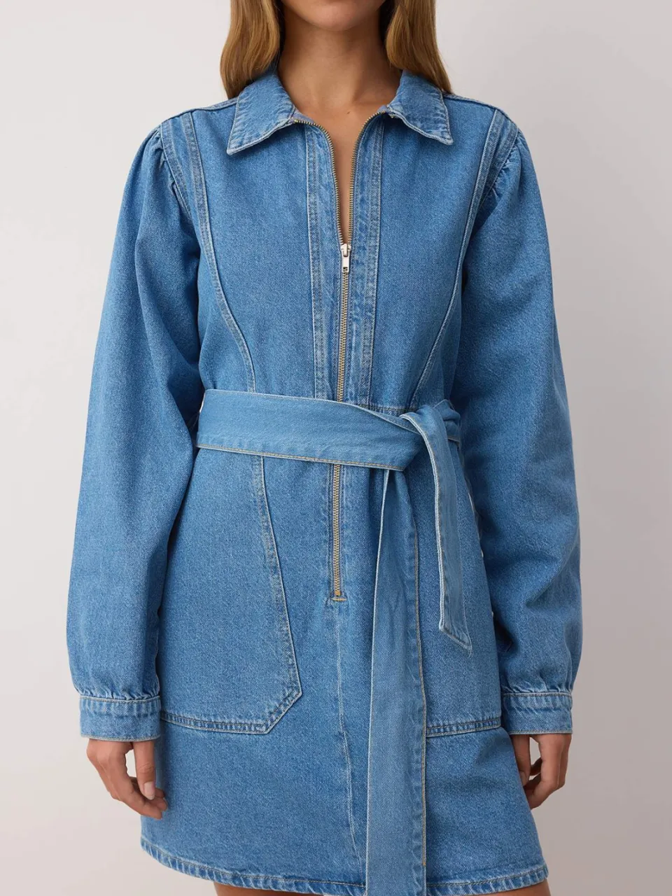 Trendyol TRENDYOLMİLLA Dames Blauw Effen Kort / Mini Lang Casual Blousejurk Jurken, foto 2