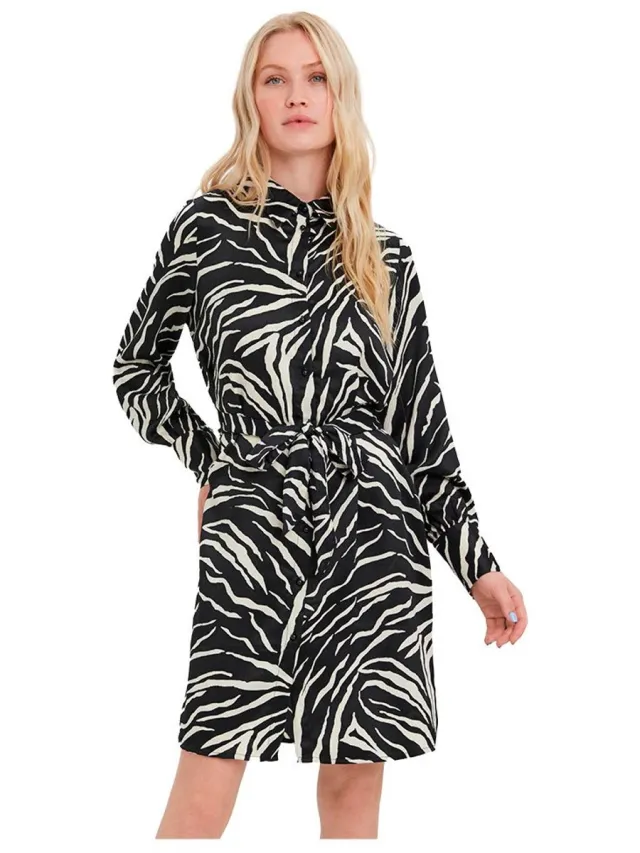 Vero Moda Liva Korte Jurk Met Lange Mouwen Zwart M Vrouw AOP PRISTINE LIVA / Black