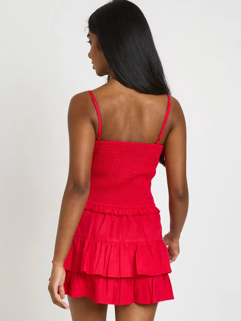 boohoo Dames Mini-jurk Met Gesmockte Taille En Gerimpeld Buste rood, foto 2