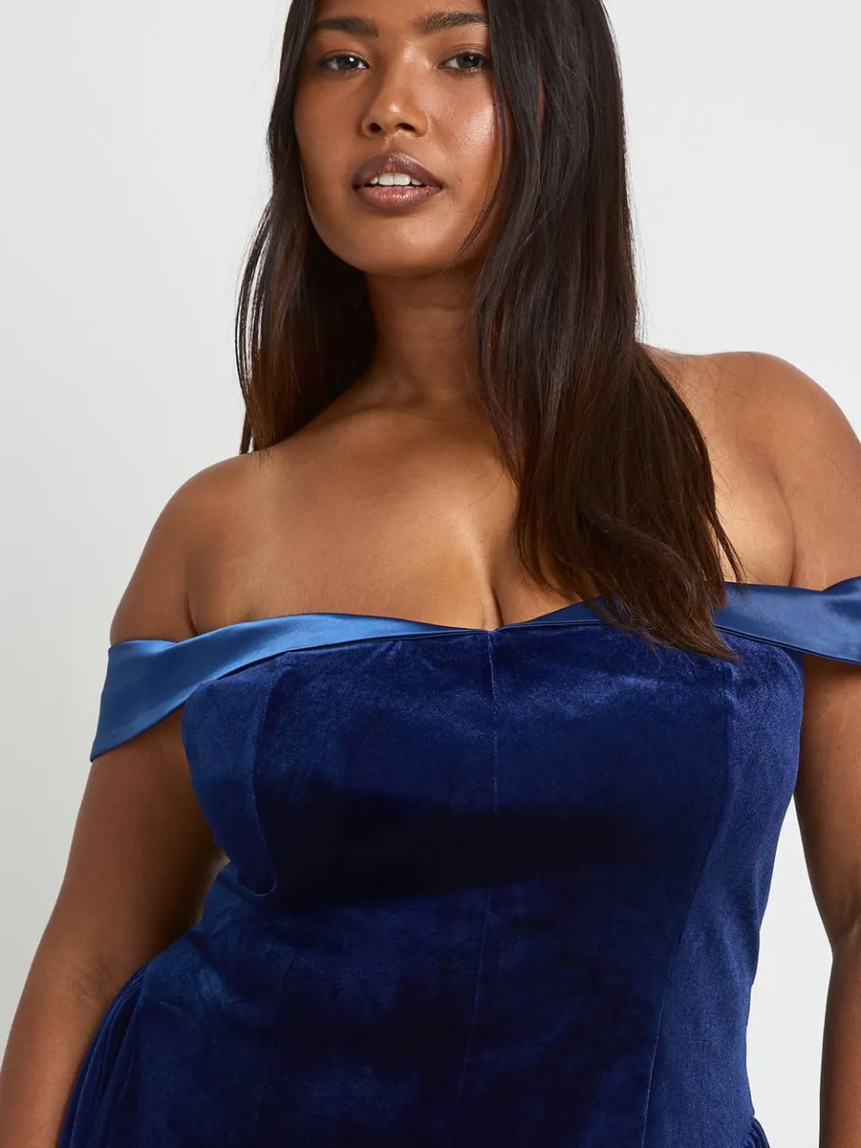 boohoo Dames Plus fluwelen contrast skaterjurk marineblauw, foto 4