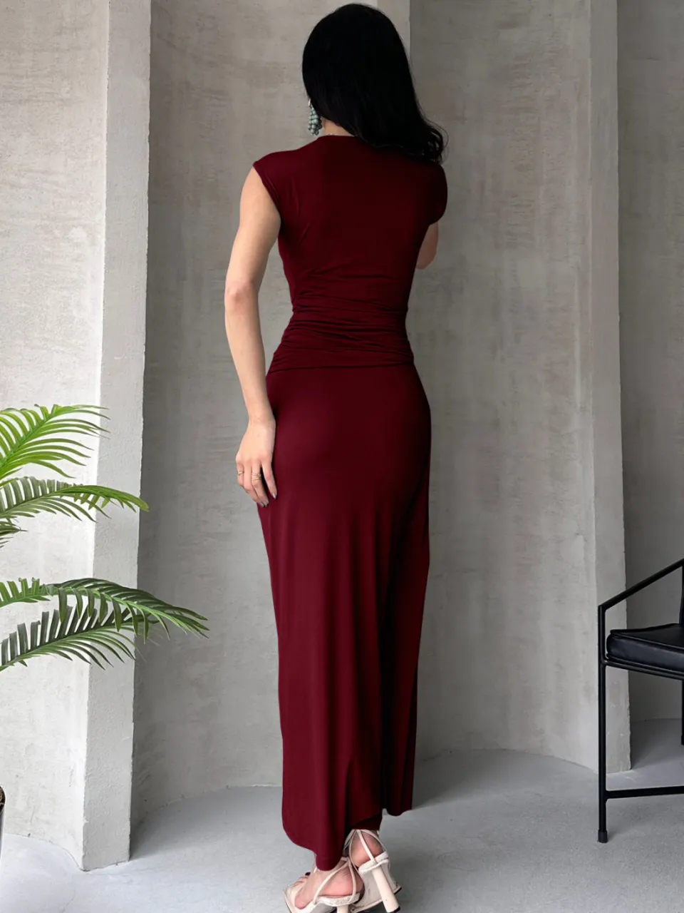 Trendyol TRENDYOLMİLLA Dames Bordeaux Effen Maxi Mouwloos Stijlvol/Avond Bodycon Jurken, foto 2