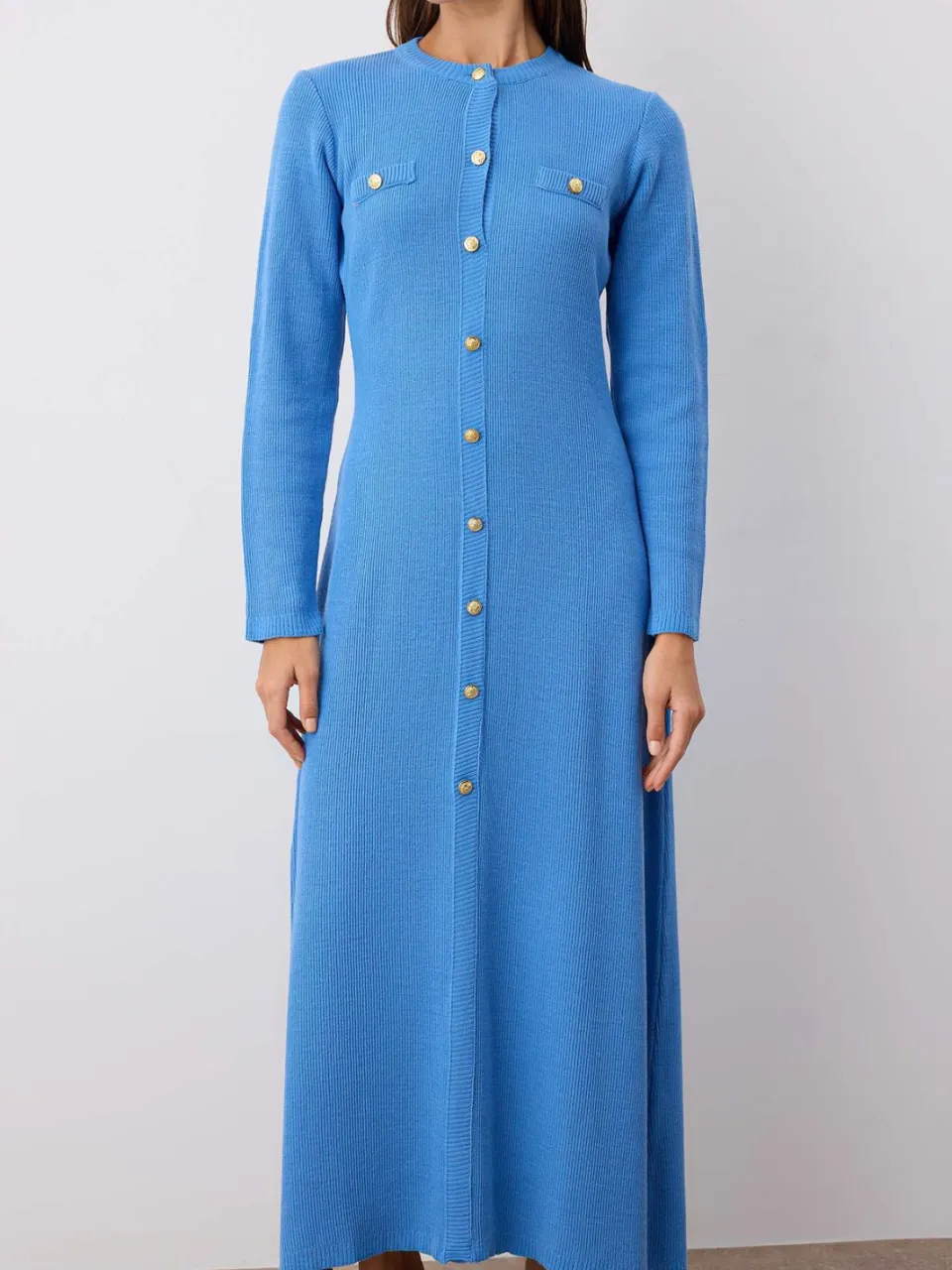 Trendyol Modest Dames Blauw Effen Maxi Lang Casual A-lijn Modest Jurken, foto 2