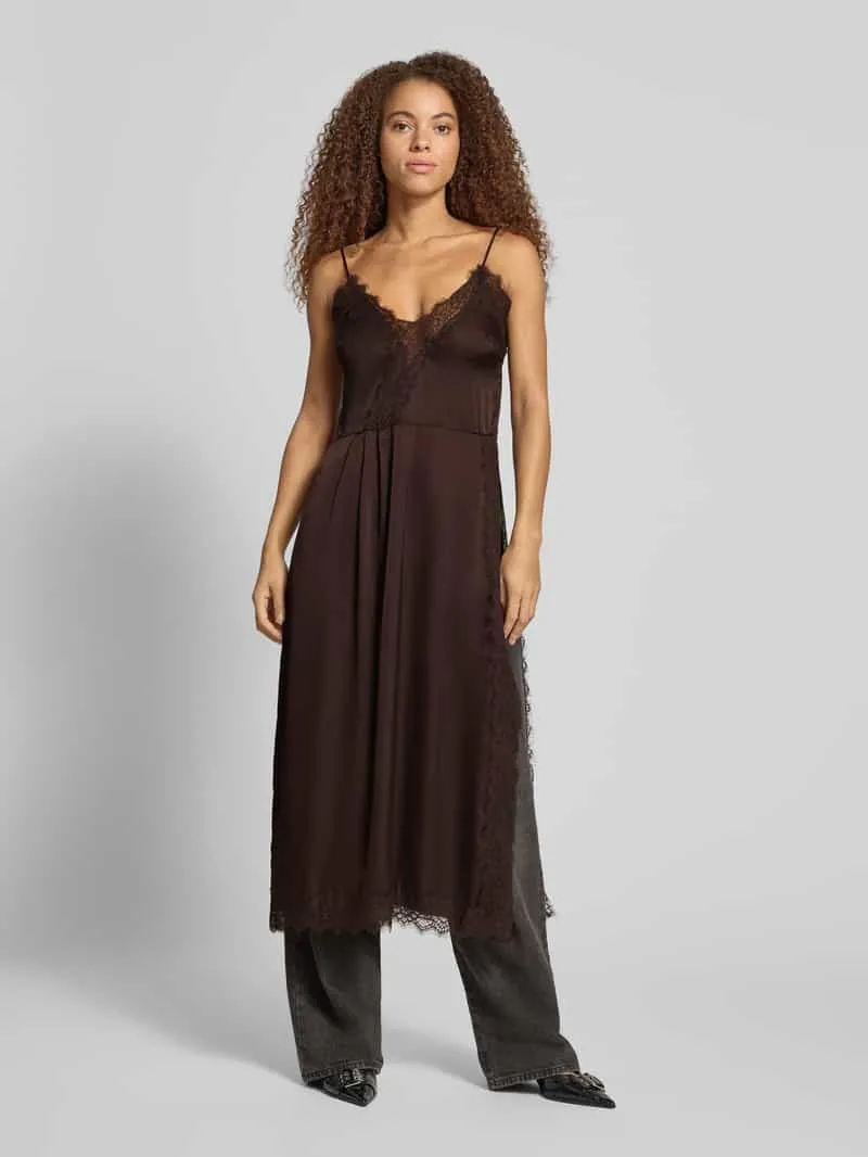Noisy May Midi-jurk met kant model 'LOUISE' Chocoladebruin