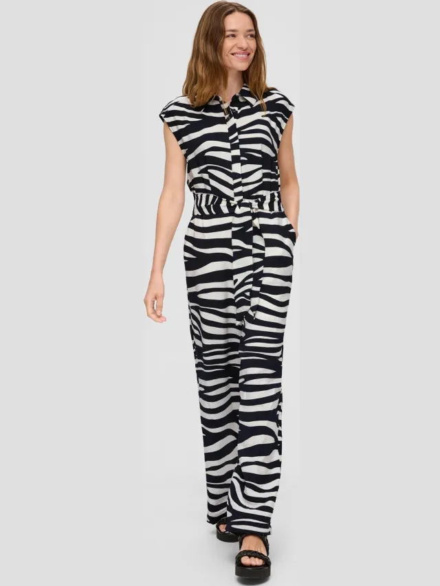 S.Oliver female - Mouwloze jumpsuit van viscose met ceintuur rondom zwart