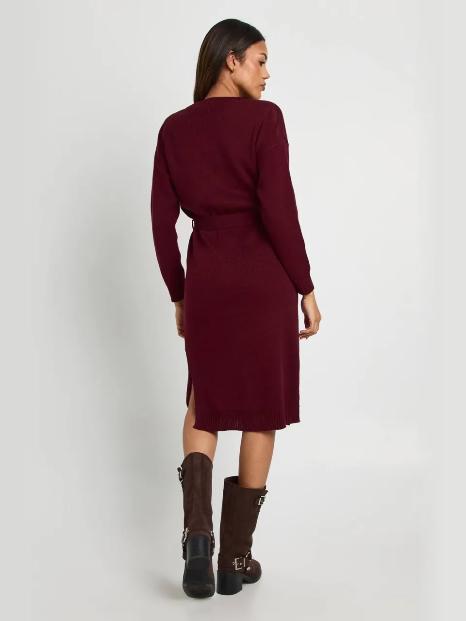 boohoo Dames Zwangerschaps trui met ronde hals midi jurk bordeaux rood, foto 2