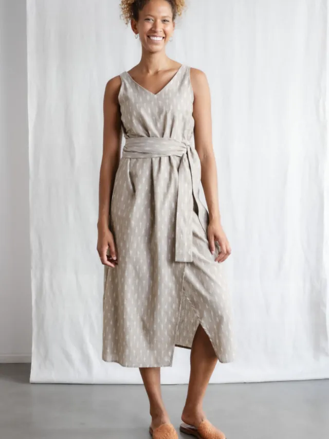 Jyoti - Fair Works dames vegan Midi Jurk Agnila Beige Wit