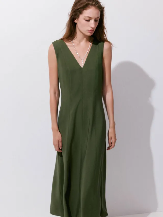 Mango midi zomerjurk - kaki